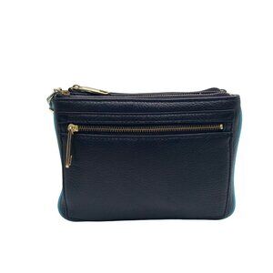 Talbots Blue Leather Double Zip Pebble Wristlet